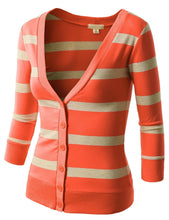 3/4 SLEEVE STRIPED CARDIGAN