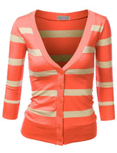 3/4 SLEEVE STRIPED CARDIGAN