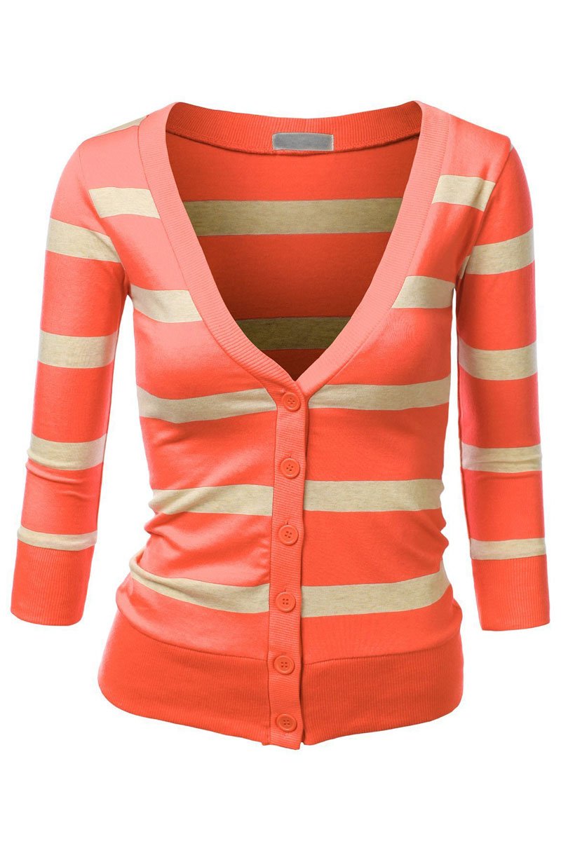 3/4 SLEEVE STRIPED CARDIGAN